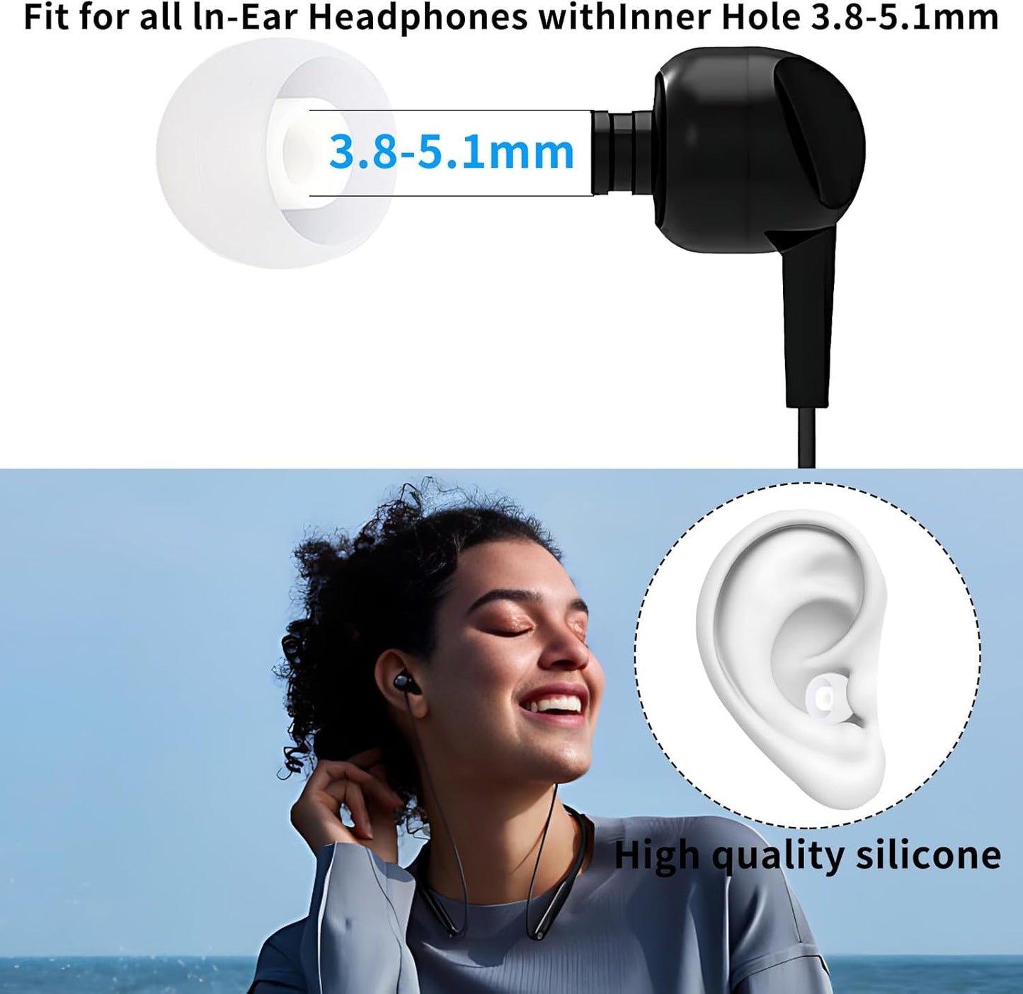 Earbud Replacement Tips Silicone Earbud Tips Fit Most in-Ear Earbuds(Inner Hole 3.8mm -5.1mm) Headphone Ear Bud Covers 9 Pairs S M L