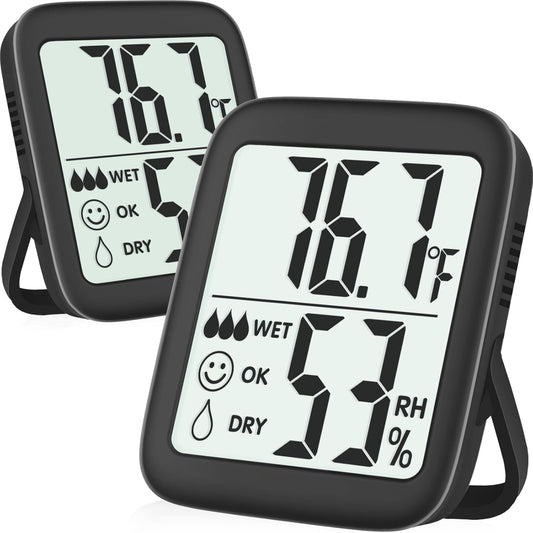 Antonki 2 Pack Room Thermometer for Home, Indoor Hygrometer Humidity Meter Gauge, Digital Temperature and Humidity Sensor Monitor for House, Terrarium, Incubator, Greenhouse - Battery Included
