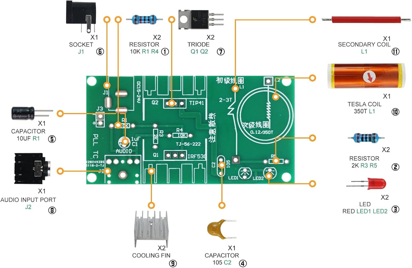 5in1 Soldering Practice Kit Mini Musical Tesla Coil, Plug-in Flowing Light,Doorbell, Sound-Activated Flowing Light, and Lucky Roulette Wheel Soldering Projects Soldering Practice for Teens