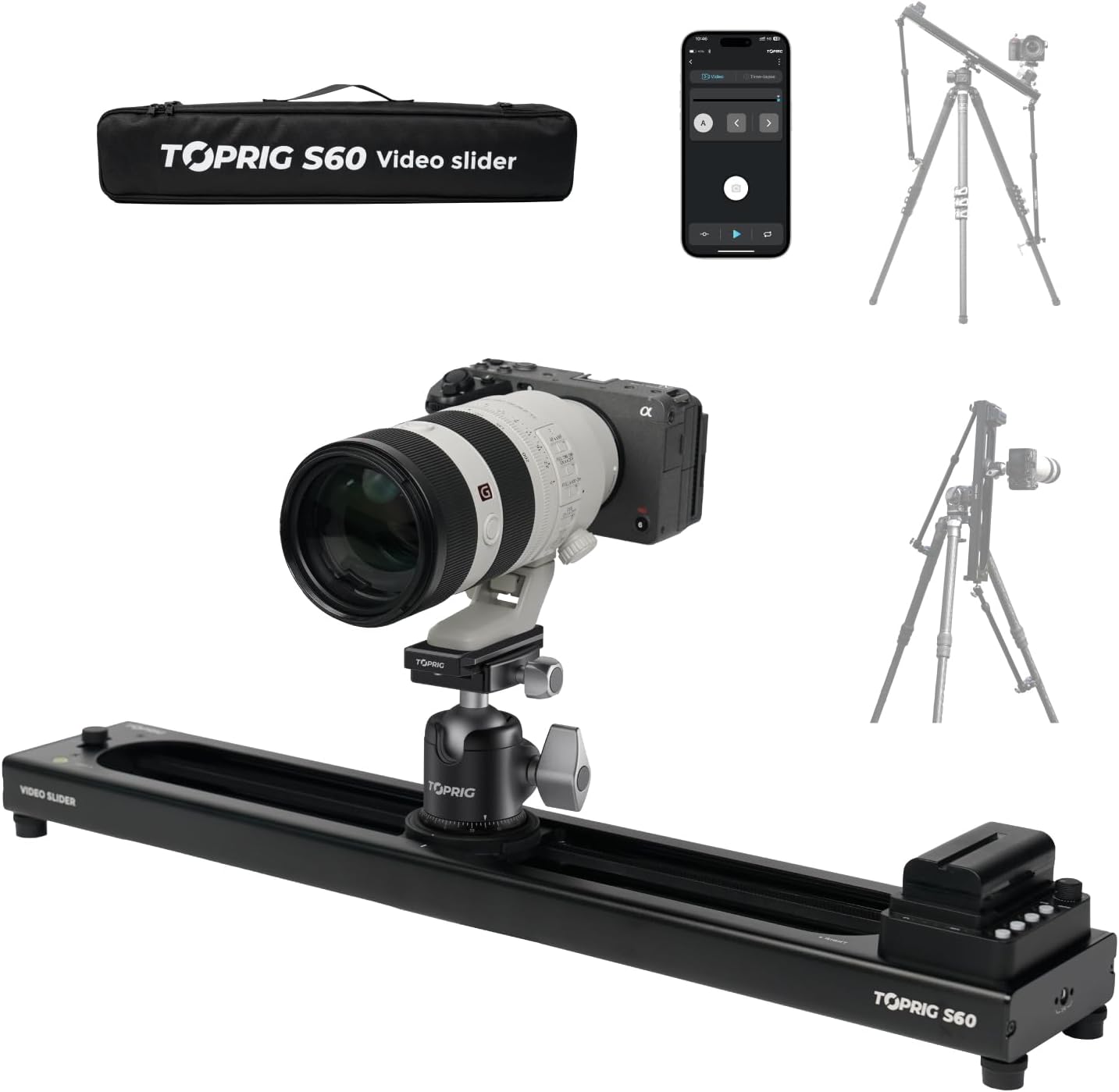 Accsoon Toprig Motorized Camera Slider, 24''/60cm Electric Video Slider with App/Button Control, 120° Panoramic Shooting, Time-Lapse/Loop Mode/Speed Konb, Compatible with DSLR,GoPro,Insta360,Phone