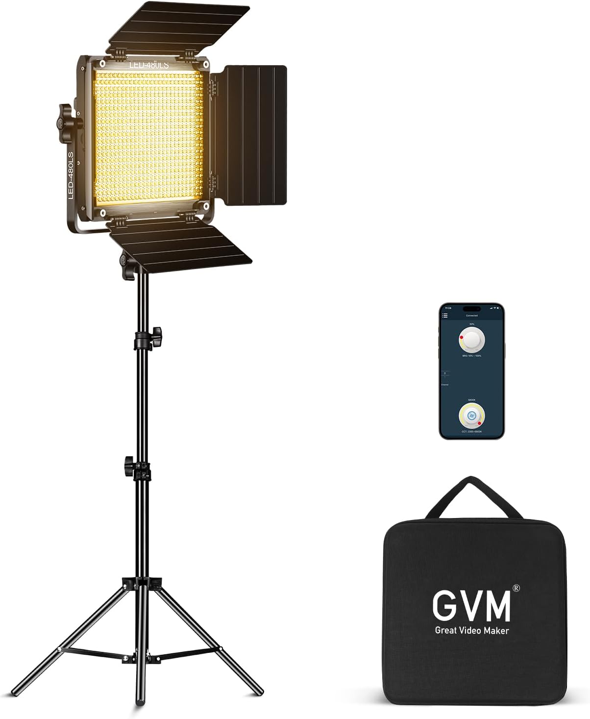 GVM 480 LED Video Light with Tripod, Dimmable 2300K-6800K LED Video Lighting with APP Control, SLED Photography Continuous Light for Studio Light for Studio YouTube Video Studio Set, Video Lamp