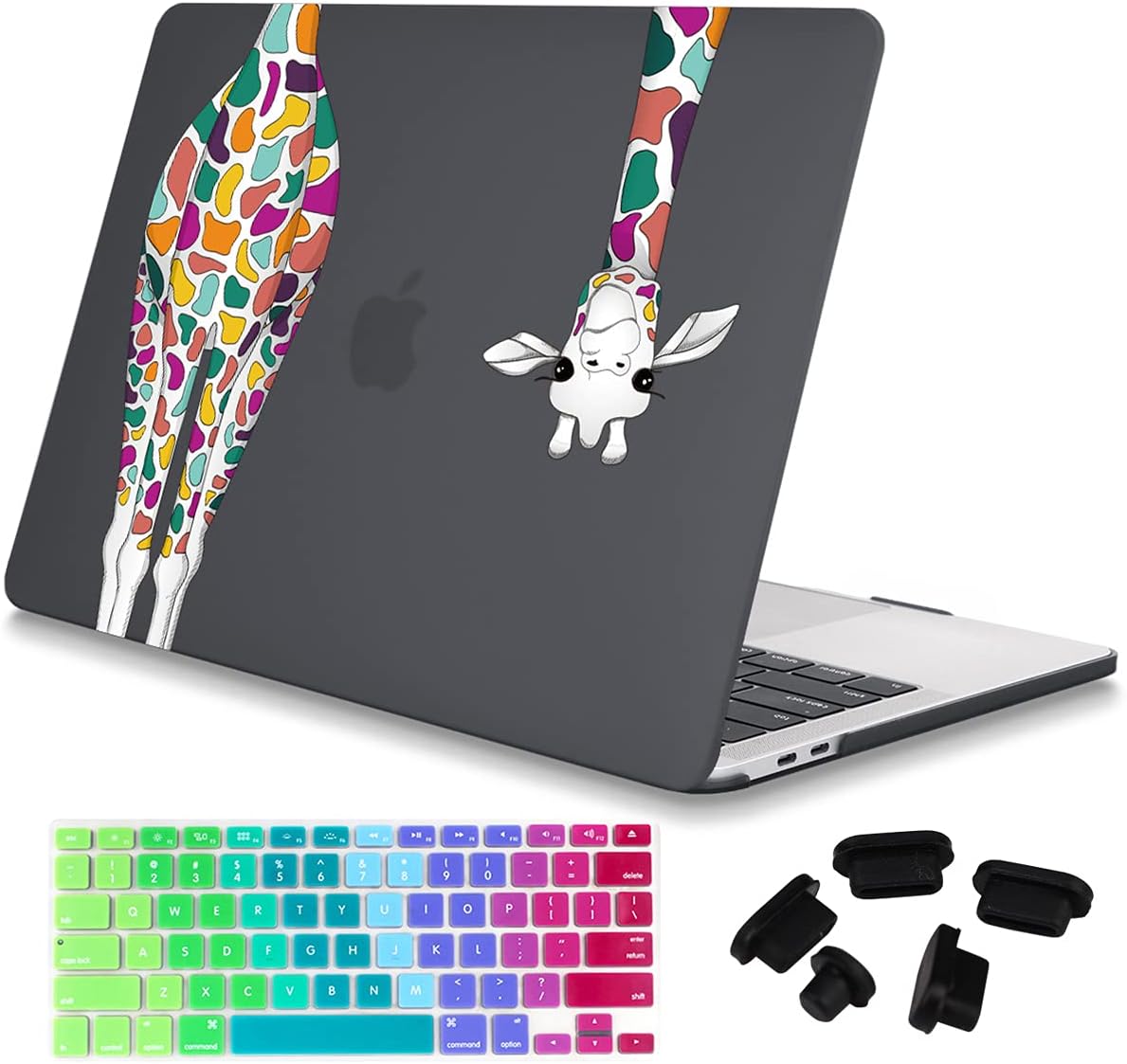 Mektron for MacBook Air 13 Case A1466/A1369 (2010-2017 Release), Snap-on Plastic Hard Shell Cover for MacBook Air 13.3 inch with Keyboard Cover,Colorful Giraffe Black