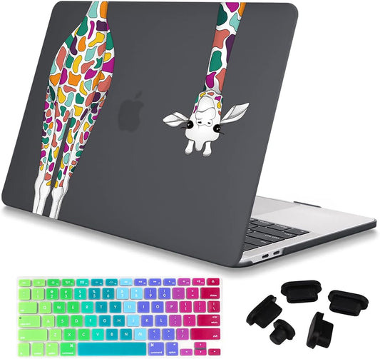 Mektron for MacBook Air 13 Case A1466/A1369 (2010-2017 Release), Snap-on Plastic Hard Shell Cover for MacBook Air 13.3 inch with Keyboard Cover,Colorful Giraffe Black