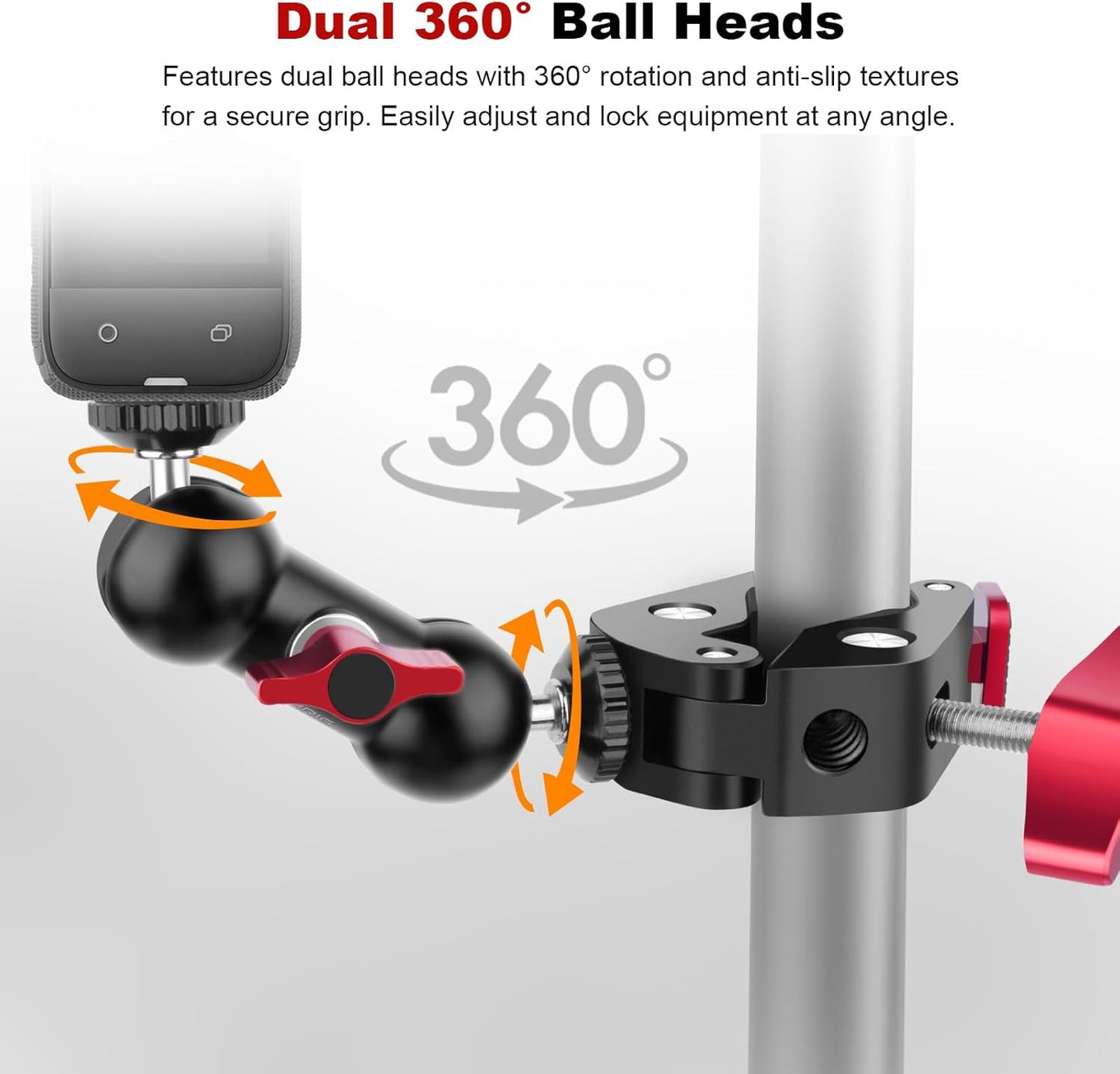 Super Clamp with Dual Ballhead Magic Arm, Aluminum Camera Clamp Mount Kit for DSLR Action Camera/Phone/Monitor/Video Light/Microphone, Camera Mount for Tripod/Desk/Tube (SY006)