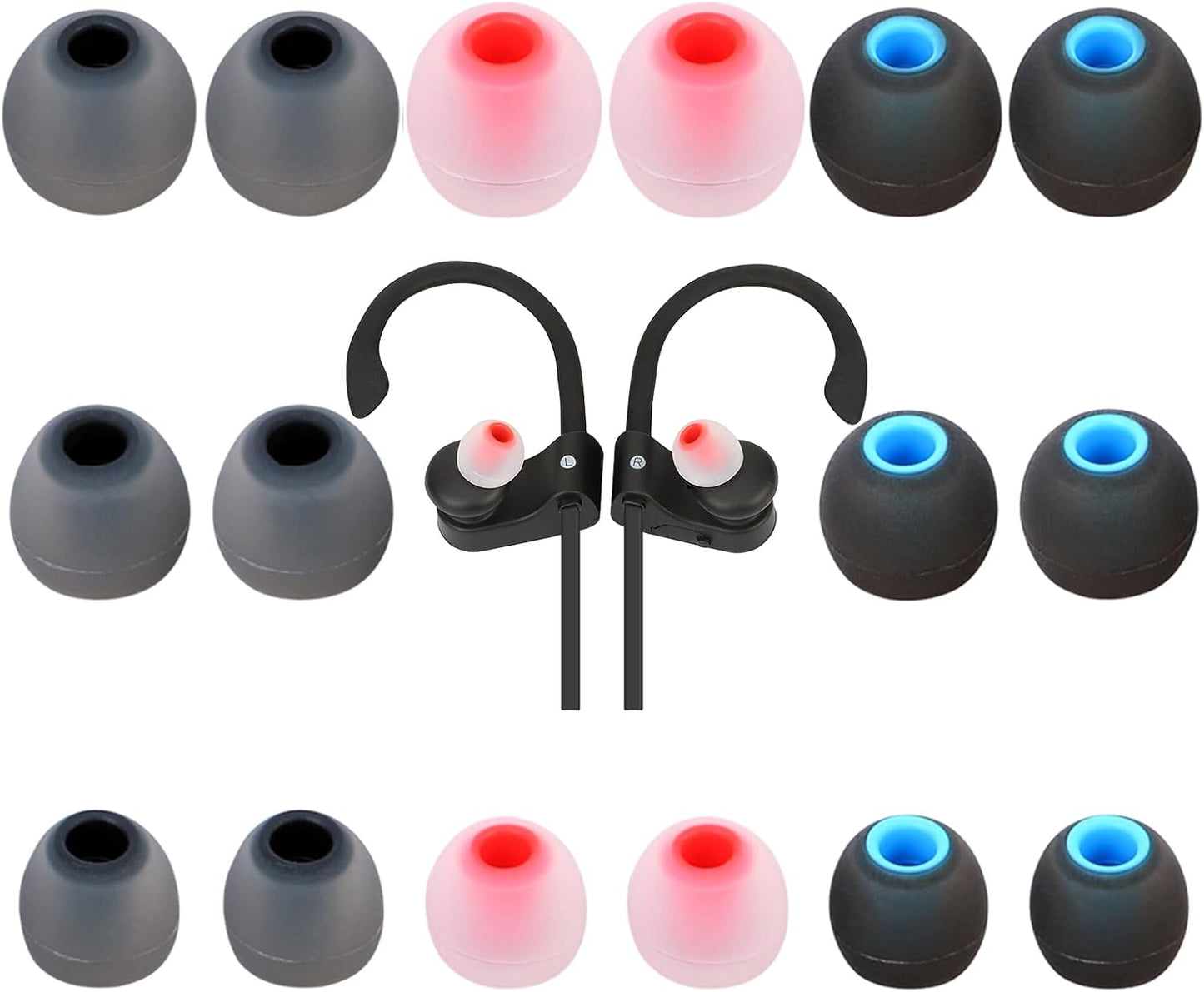 Earbud Tips Ear Bud Tips Soft Anti Slip Washable and Reusable Silicone Replacement Earbud Tips Fit Most in-Ear Earbuds(Inner Hole 3.8mm -5.1mm) 18pcs S M L