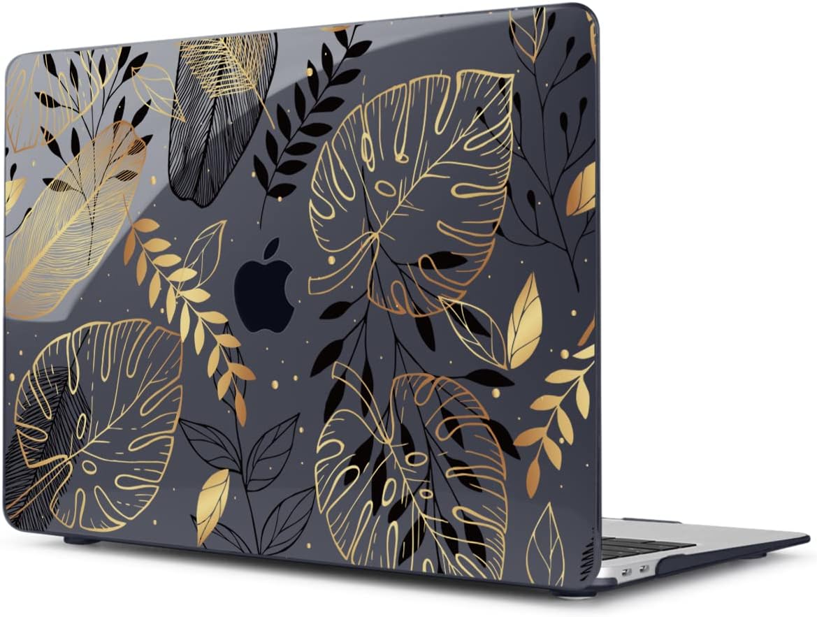 Teryeefi for MacBook Pro 13 inch Case M2 M1 2022 2020-2016 Release (Model A2338 A2289 A2251 with Touch Bar), Plastic Hard Shell Case & Keyboard Cover & Screen Protector, Golden Palm Leaves