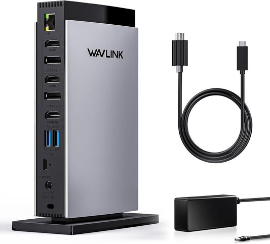 WAVLINK USB C DisplayLink Docking Station with 3 HDMI 4K60Hz,Displaylink Triple Display Docking Station for MacBook M1/M2/M3/Windows,5 USB Ports,2DP,Ethernet Port,Audio/Mic,SD/TF（No Charging Ports）