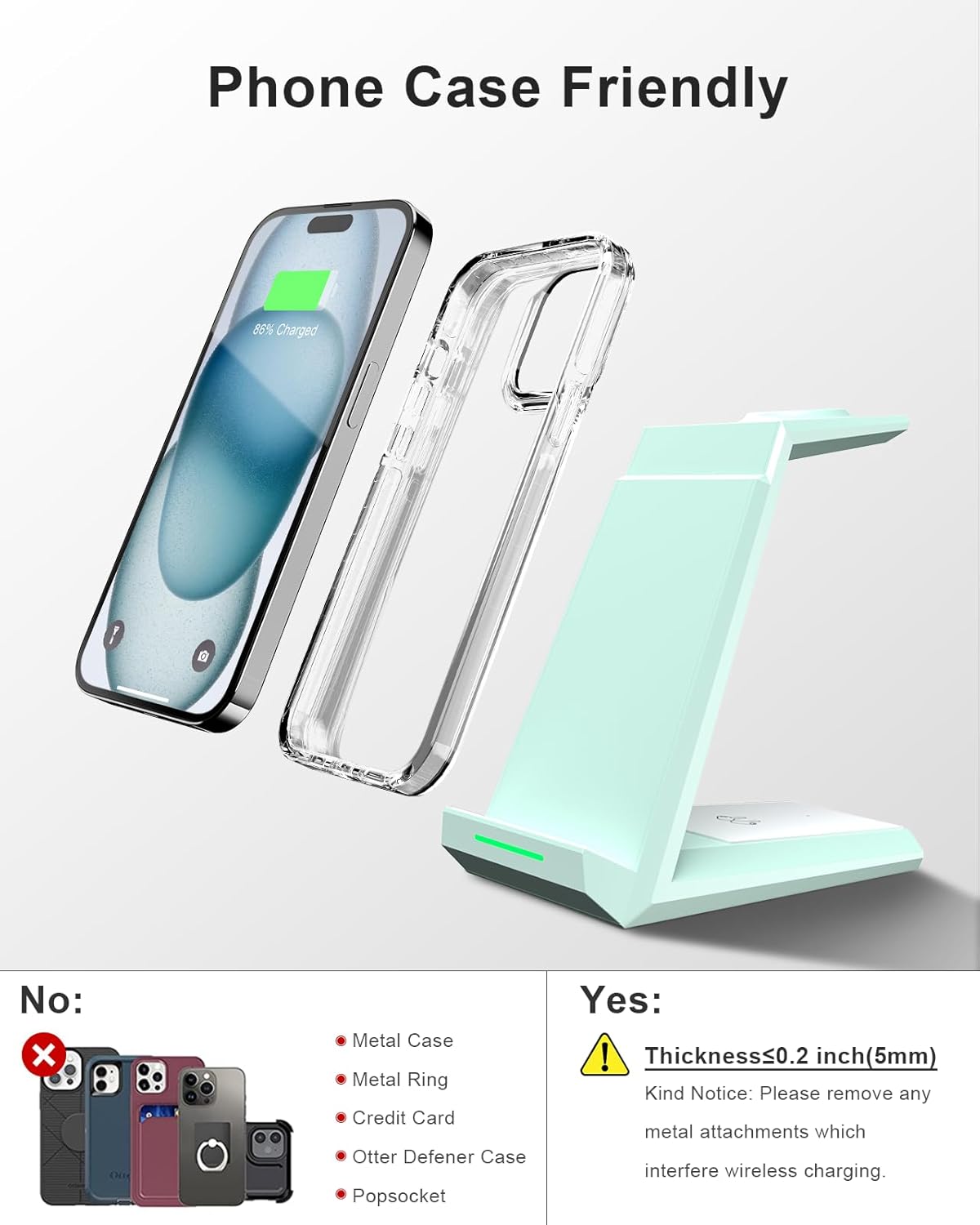 Wireless Charging Station for iPhone - ADADPU 3 in 1 Charger Stand for iPhone 16 15 14 13 12 11 Pro Max XR XS 8 Plus, Wireless Charging Dock for Apple Watch 9/8/7/SE/6/5/4/3/2, AirPods Pro/3/2 (Green)