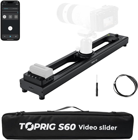 Accsoon Toprig 24inch/60cm Motorized Camera Slider, Bluetooth Video Slider with Button/APP Control, Time-Lapse/Loop Mode, Speed Knob, 120° Panoramic Shooting, Compatible with GoPro, Camera, DSLR