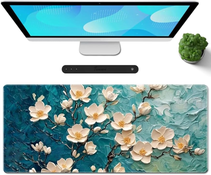 Galdas Gaming Mouse Pad XXL XL Large Long Extended Big Mousepad Non-Slip Rubber Keyboard Desk Pad with Stitched Edges for Laptop Home Office (31.5x11.8x0.08 Inch) … (Painting Flowers)