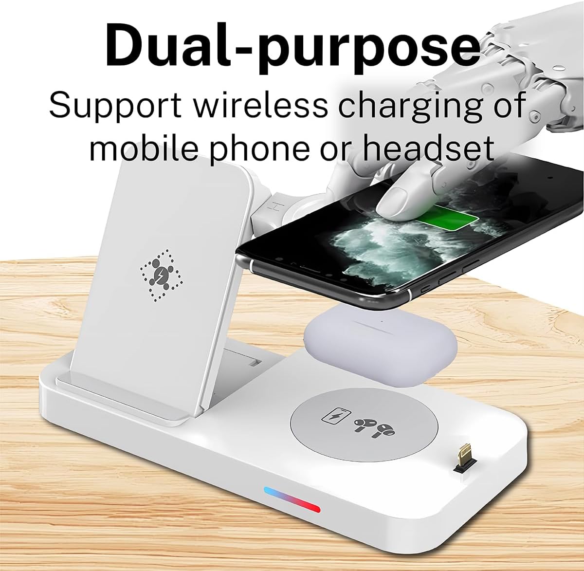 4-in-1 Fast Wireless Charging Station for iPhone16/15/14/13, Apple Watch Ultra/9/8, AirPods Pro,18W Qi-Certified (with QC3.0 Adapter)