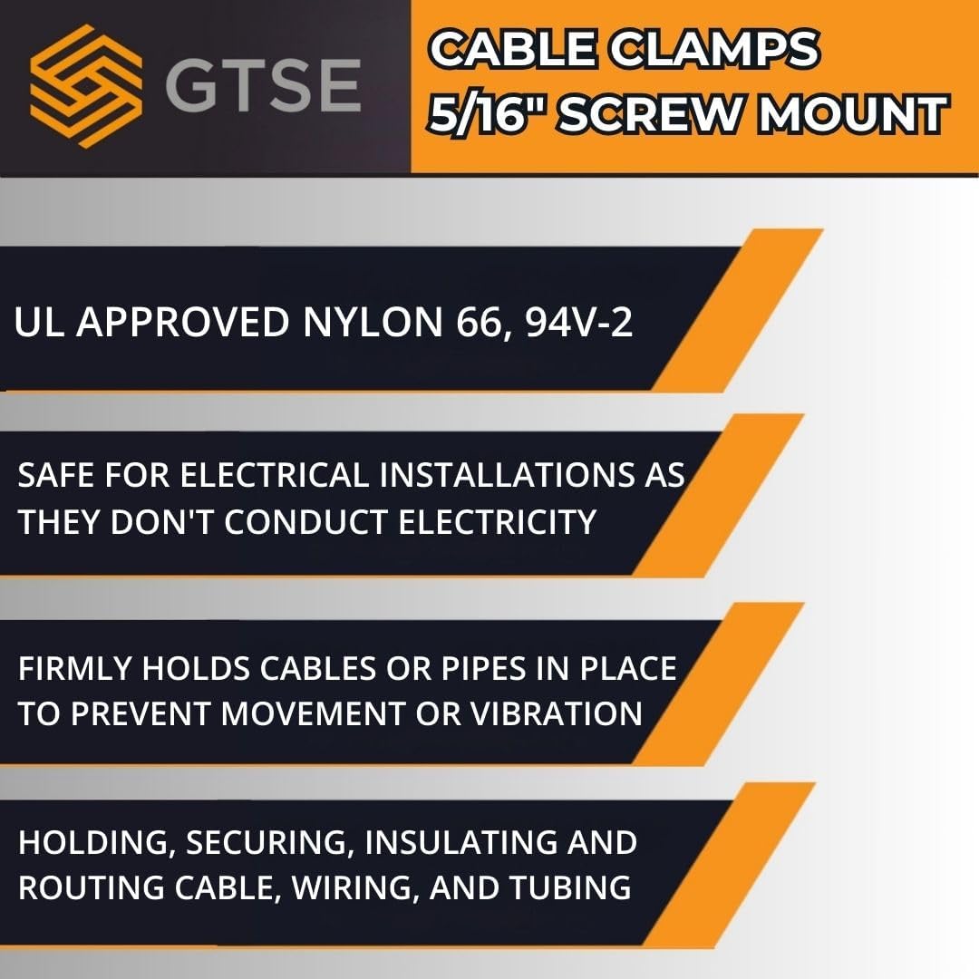 GTSE Black Nylon Plastic Cable Clamps, 5/16" Screw Mounts for Cable, Rope, Tube Management, 100 Pack