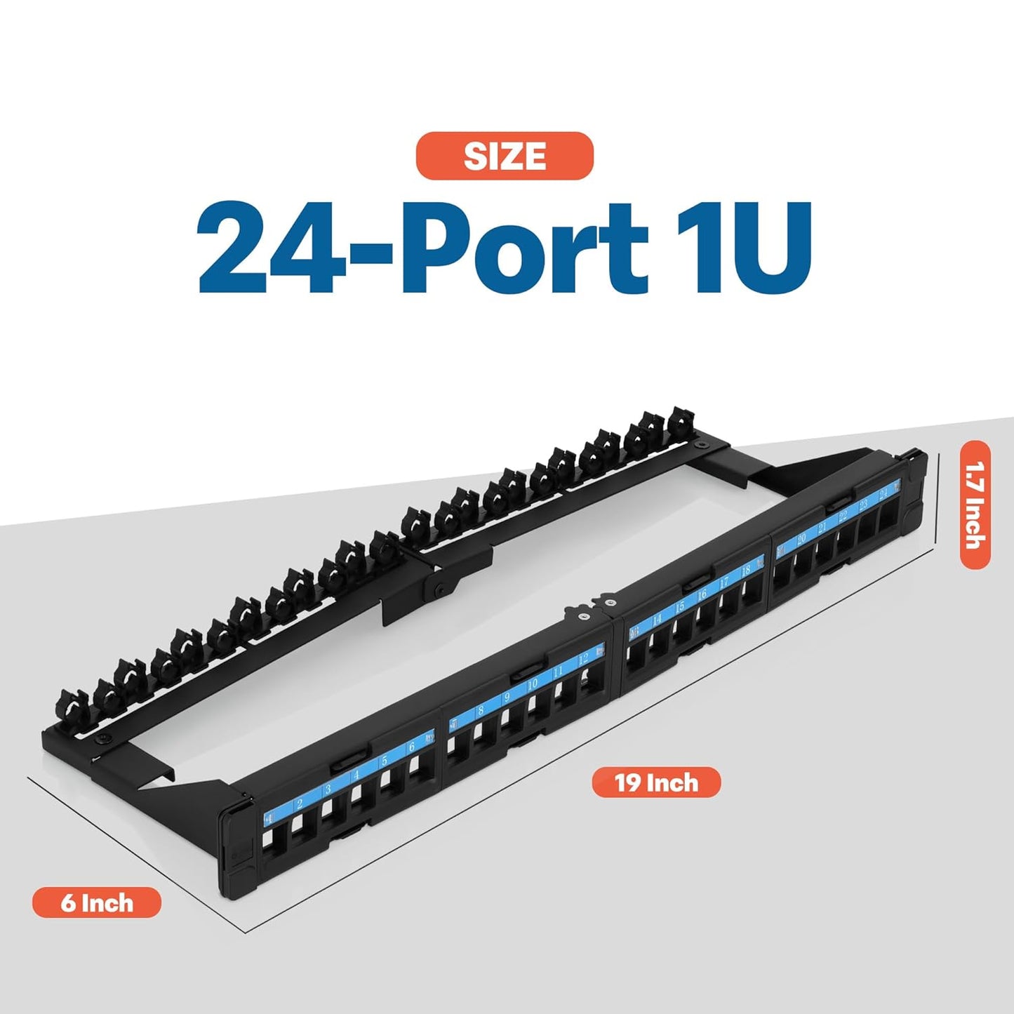 Everest 24 Port Keystone Patch Panel (2-Pack) - Removable 6-Port Panels - Use with Slim Profile Keystones ONLY (Wider Jacks May not fit Side by Side) - with Adjustable Rear Cable Management Bar