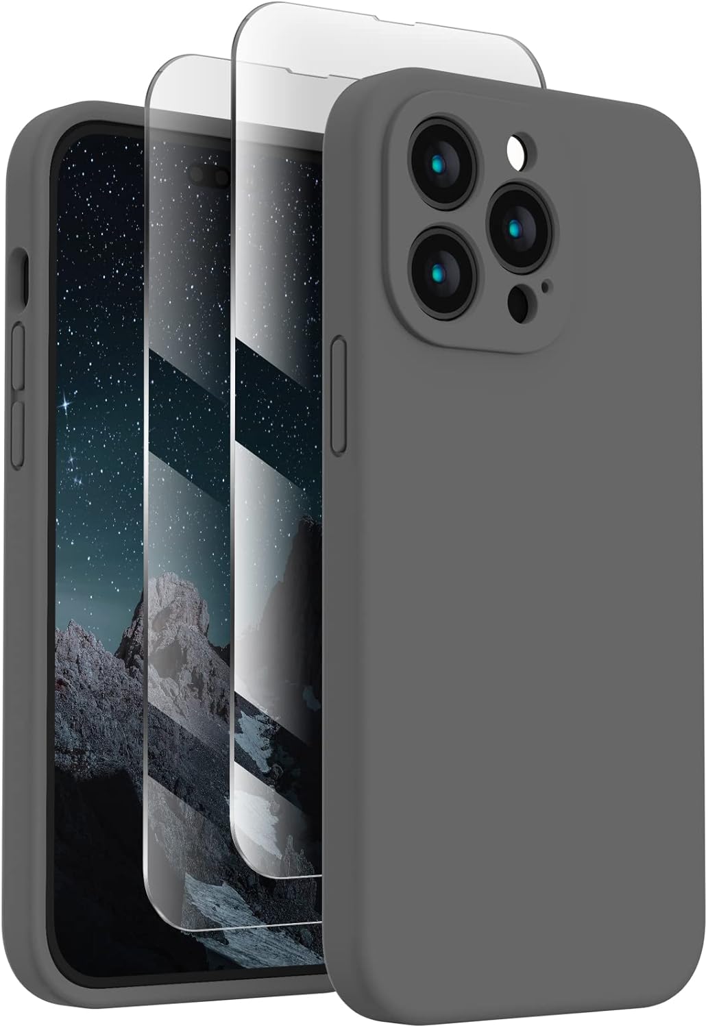 FireNova for iPhone 14 Pro Case, Silicone Upgraded [Camera Protection] Phone Case with [2 Screen Protectors], Soft Anti-Scratch Microfiber Lining Inside, 6.1 inch, Space Gray