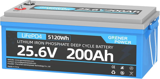 25.6V 200Ah LiFePO4 Battery with 100A BMS, Max. 5120Wh Energy, 4000-15000 Deep Cycles Lithium Battery, 10-Year Lifespan, Perfect for RV, Trolling Motor, Solar Off-Grid Storage, Home System
