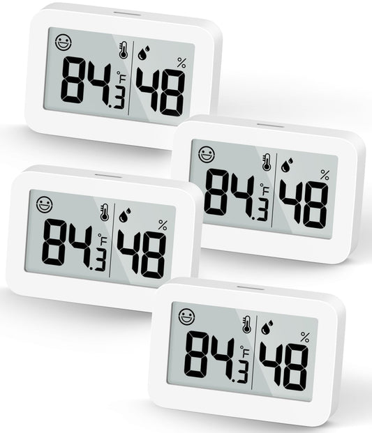 DOOMAY Mini Hygrometer Indoor Thermometer, Digital Humidity Gauge with Celsius Fahrenheit Switch Button,Humidity Meter Temperature Monitor for Babyroom Cellar Reptile Incubator Closet (4, White, 5 CM)