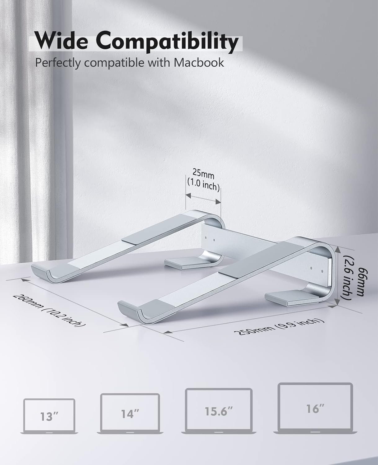 SOQOOL Laptop Stand for Desk, Computer Stand Riser for Desk,Ventilated Ergonomic Aluminum Notebook Stand Compatible with MacBook Air Pro Dell XPS HP 11 14 15.6 17.3 Inch Silver Work from Home