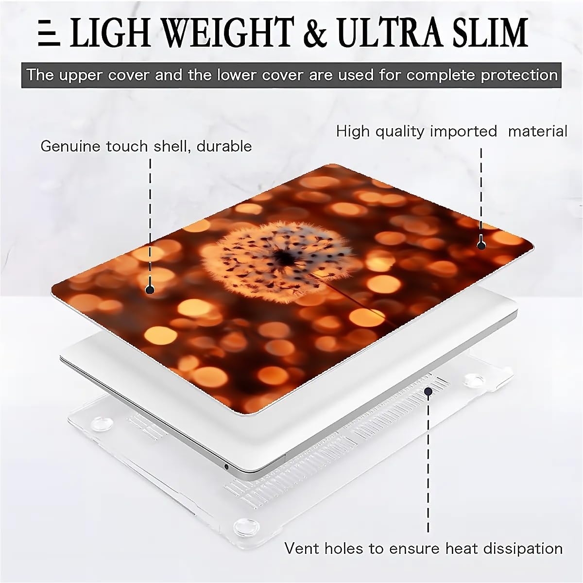 Compatible with MacBook Air 13.3 13.6 Inch Case 2022 2021 2020 2019 Plastic Hard Shell Case Cover,13.3 Pro(A1706/A1708/A1989/A2159/A2289/A2338), Dandelion