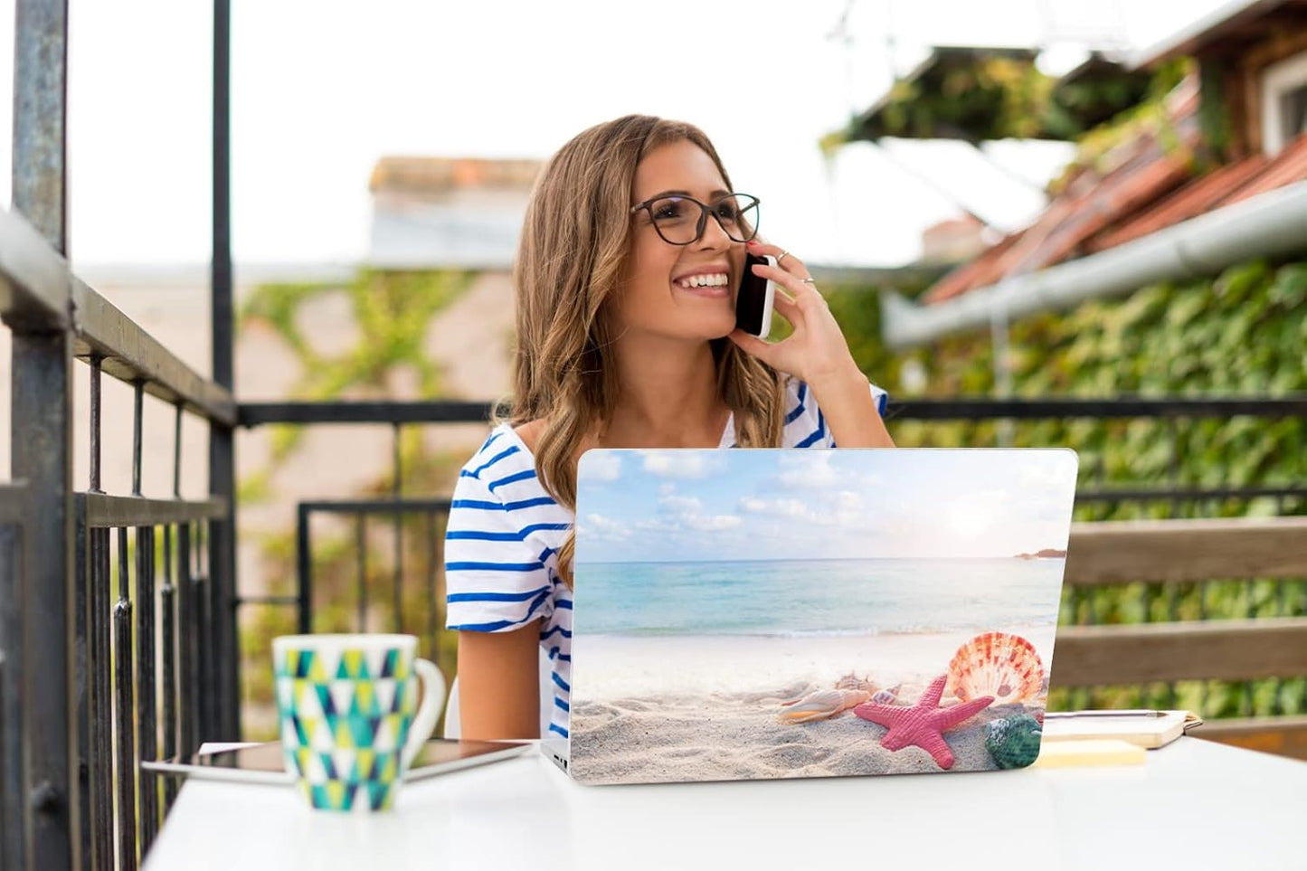 Teryeefi for MacBook Air M1 13 inch Case 2018 2019 2020 (Model A2337 A2179 A1932) with Touch ID & Retina, Printing Hard Shell Case + Keyboard Cover + Screen Protector, Summer Beach