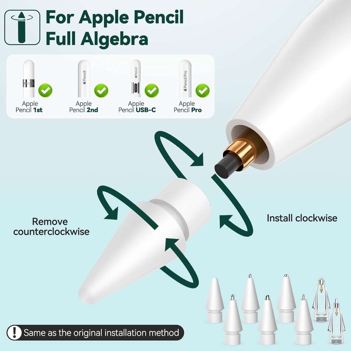 Inesore 8 Styles Replacement Tips for Apple Pencil Pro,Multiple Options Metal Durable Nibs Accessories for Apple Pencil Pro/2nd Generation/1st Gen/USB-C (8 Pack)