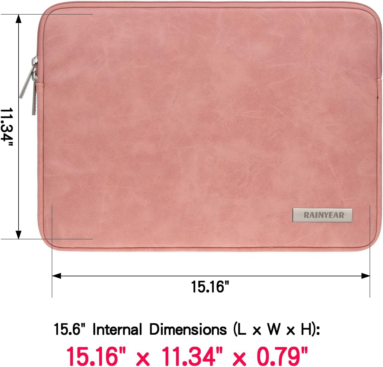 RAINYEAR 15.6 Inch Laptop Sleeve Protective Case PU Suede Leather Zipper Padded Cover Water Resistant Carrying Bag Compatible with 15.6" Notebook Computer Chromebook(Coral)