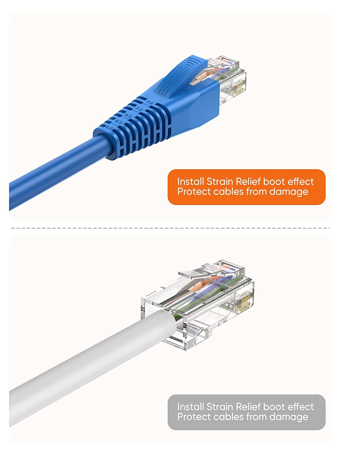 CableCreation RJ45 Ethernet Network Cable Strain Relief Boot 100-Pack Fits CAT5 CAT5E CAT6 CAT6A, RJ45 Color Coded Cable Connector Plug Cover for Various Diameter LAN Cable, Blue