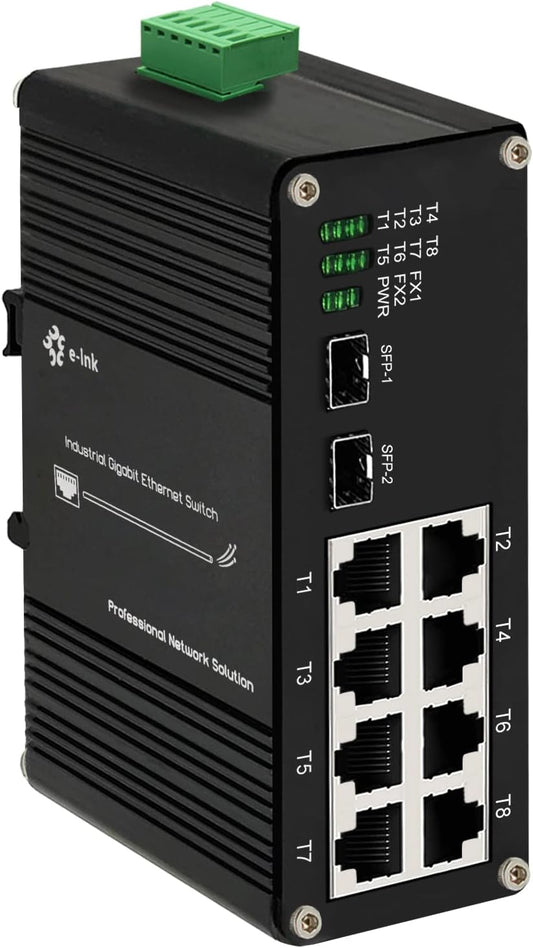 Industrial 8 Port Gigabit Ethernet POE+ Switch DIN Rail Mount 8 port RJ45 10/100/1000Mbps Unmanaged DIN-Rail POE Switch Hardened 10 Ports Ethernet Fiber POE Switch with 2 SFP Slots