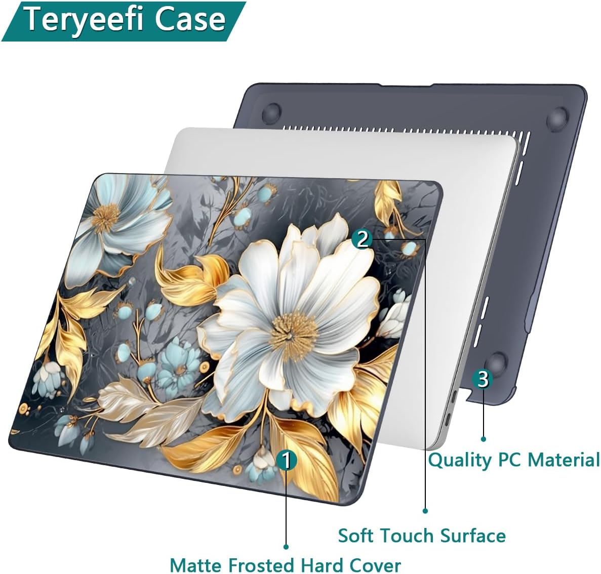 Teryeefi Pattern Hard Case Compatible with MacBook Air 13 inch Case 2021-2018 M1 A2337 A2179 A1932 with Retina Display, Plastic Hard Shell + Keyboard Cover + Screen Protector, W-Modern Abstract Art