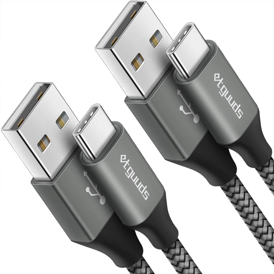 etguuds 6ft USB A to USB C Cable 3A Fast Charging, 2-Pack USB A to USB Type C Charger Cord for iPhone 16 15 Pro/Pro Max/Plus, for Samsung Galaxy S24 S23 S22 S21 S20 S10 A55 A54 Flip Note, Moto, Gray