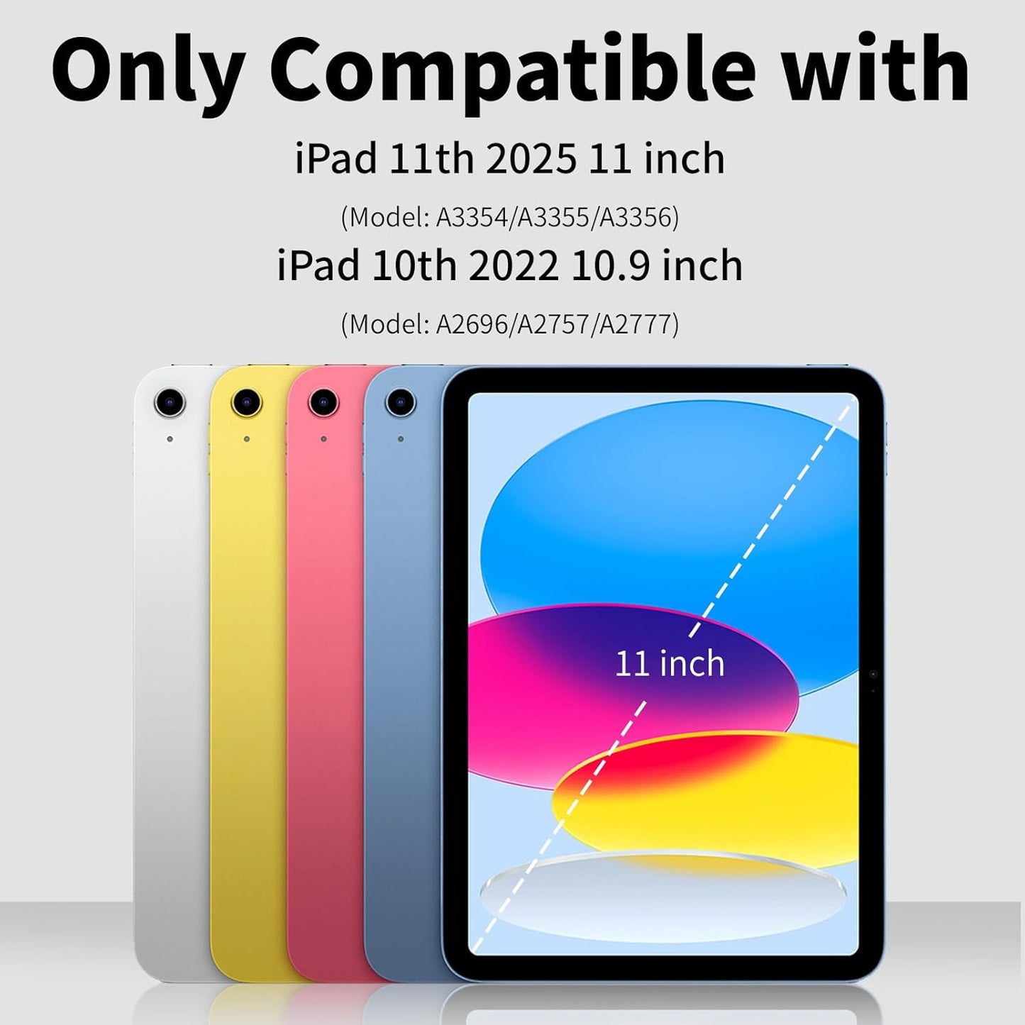 JKSML for iPad(A16) 11th/10th Generation Case with Keyboard (11/10.9 inch) 2025/2022, 7 Color Backlight Detachable Bluetooth Cover with Trackpad, Flip Stand Case Thin with Pencil Holder, White ice