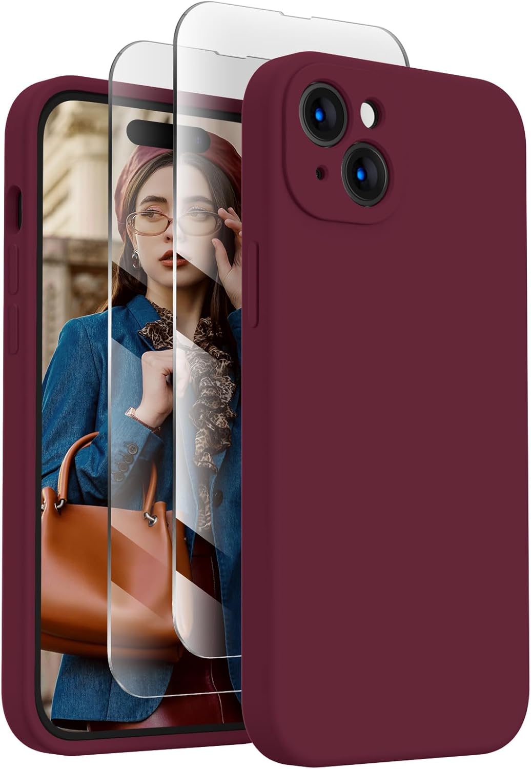 FireNova Designed for iPhone 15 Case, Silicone Upgraded [Camera Protection] Phone Case with [2 Screen Protectors], Soft Anti-Scratch Microfiber Lining Inside, 6.1 inch, Plum