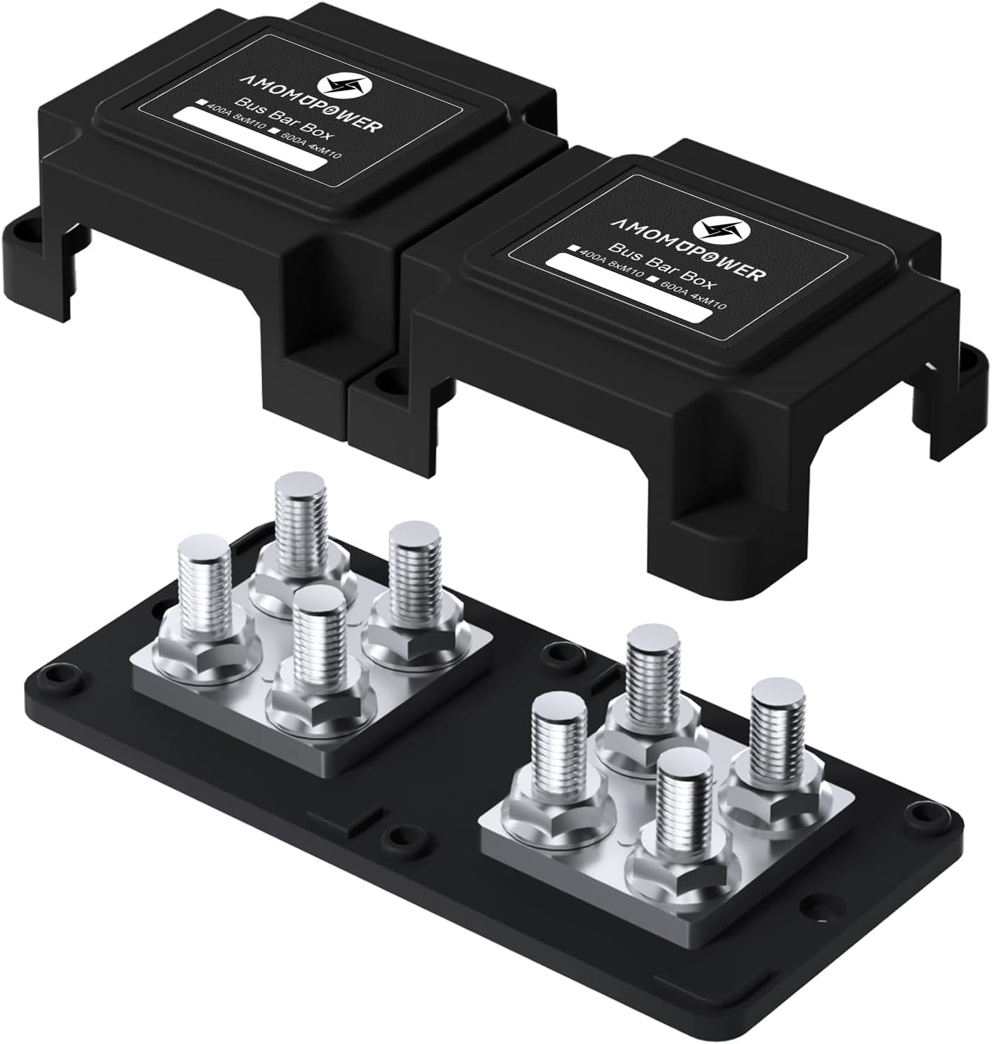 400A Bus Bar 8 M10 (3/8 inch) Terminal Studs Modular Design Tin Plated Copper Distribution Block Negative Pole Electrical Buss Bars 12-48 V DC with Cover for Trailer Marine Boat Car RV