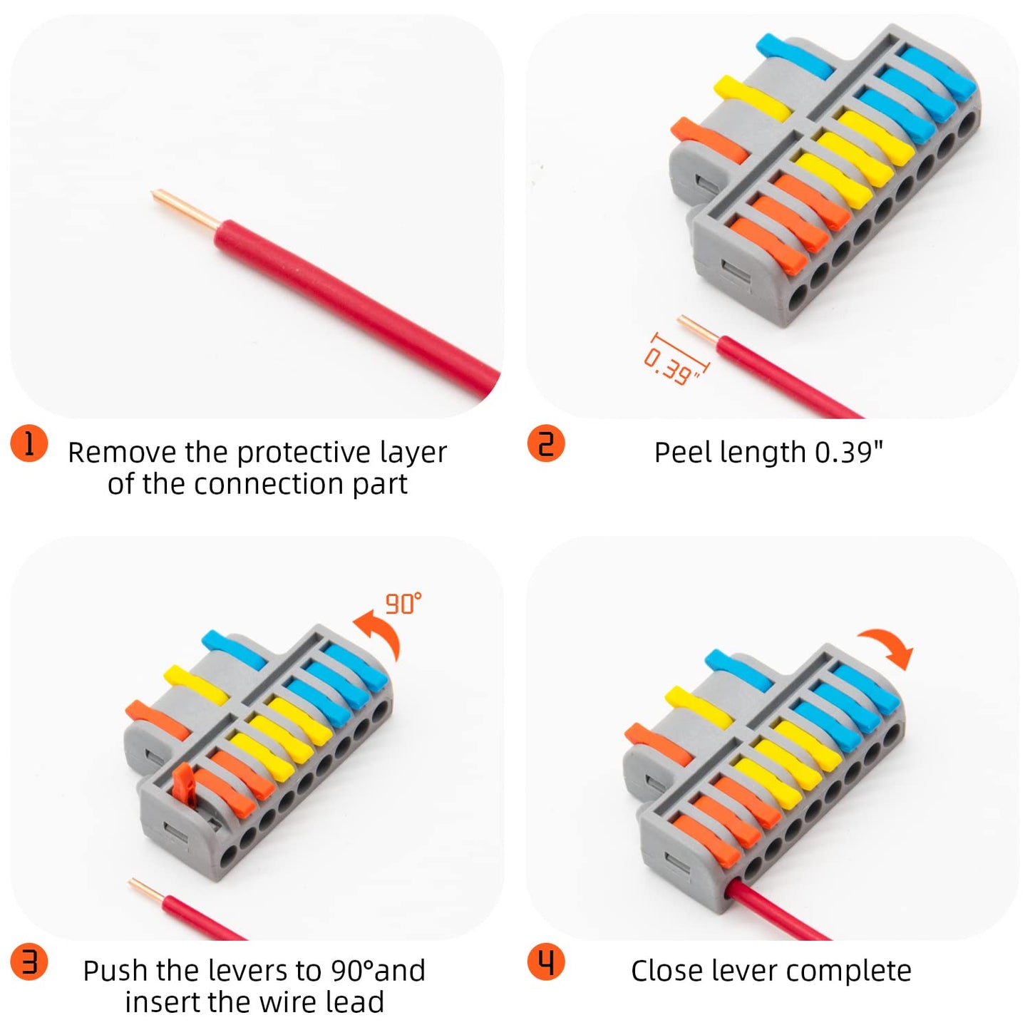 5Pcs Lever Wire Connectors, 3 in 9 Out Quick Wiring Cable Electrical Connector Compact Push-in Conductor Terminal Block for 24-12 AWG
