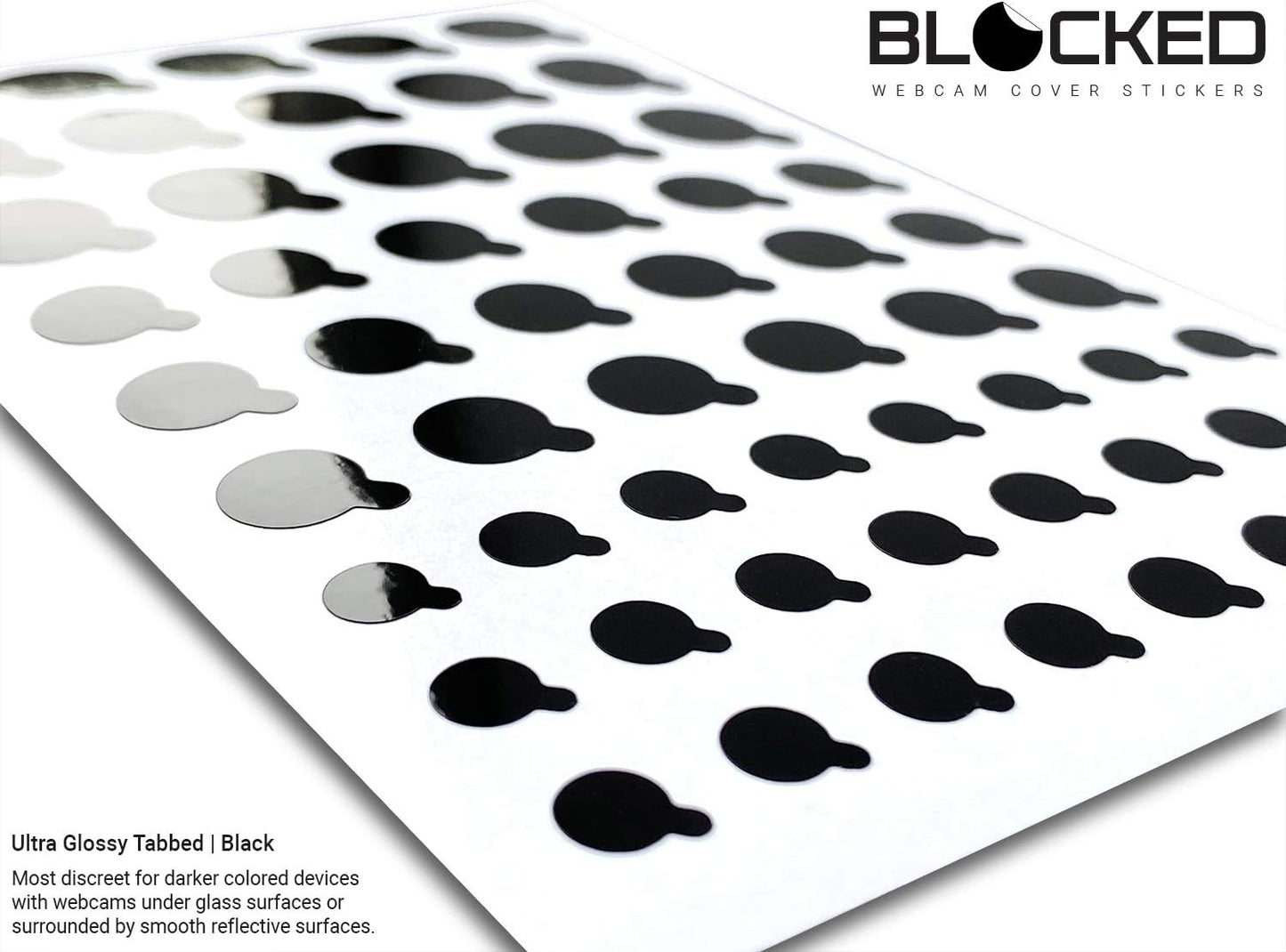 BLOCKED Webcam/Camera Vinyl Covers | 57 TabbedLow-Tack Restickable Webcam Sticker | Multiple Sizes | Black 57-Pack Tabbed (Ultra Glossy)