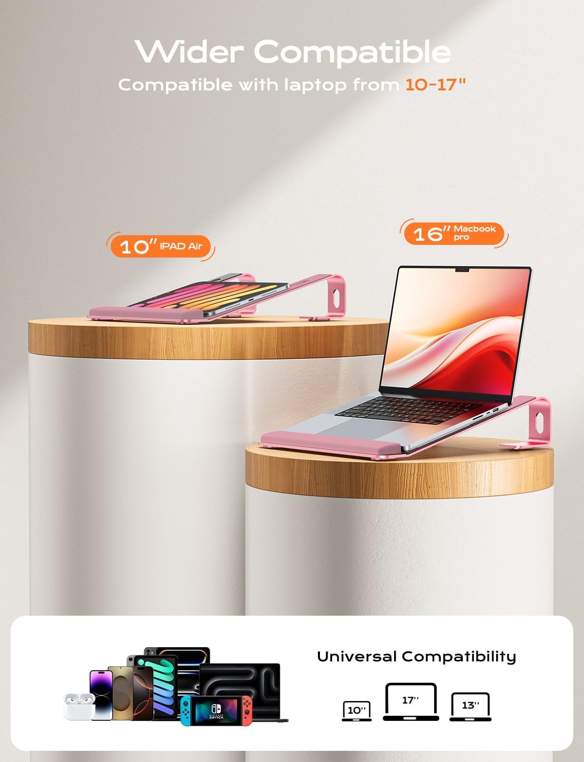 Laptop Stand for Desk, Laptop Stand with Wrist Support, Ergonomic Detachable Laptop Riser, Mount, Holder Notebook Computer Stand for MacBook Air Pro, HP, Dell, XPS, HP (10-17") Laptops - Pink