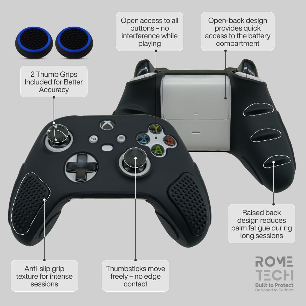 for Xbox Controller Series X/S (2024/2023) Silicone Protective Cover, Soft Skin Xbox Controller Accessories, Anti-Slip Cover with 2 Joystick Caps - Black