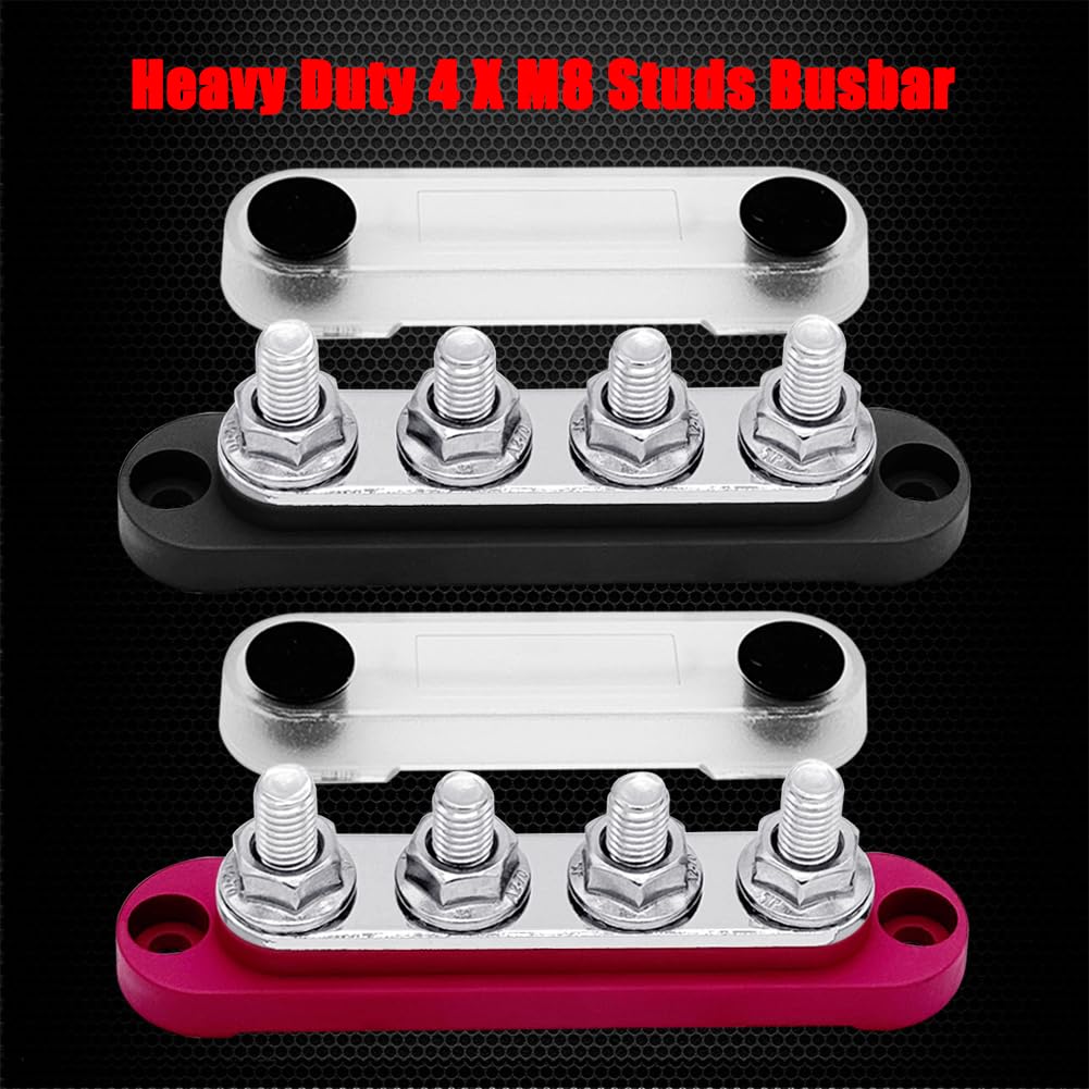 4 x M8 (5/16") Studs Power Distribution Block Bus Bar 12V, Ampper 4.3" 200A Marine BusBar Battery Distribution Block W/Cover for Car Boat Solar (Red & Black)