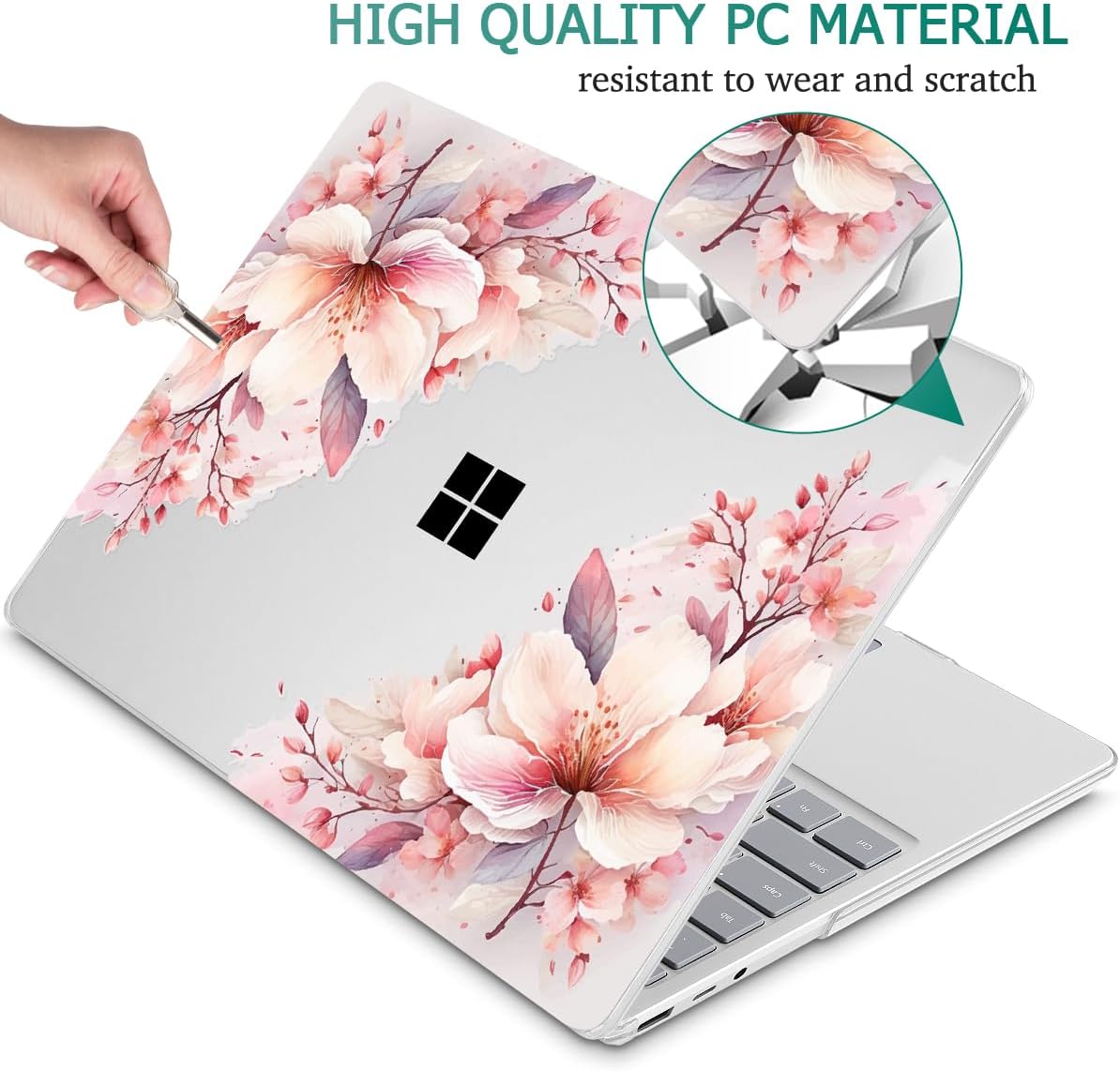 Tuiklol Case for 15 Inch Microsoft Surface Laptop 5/4/3 2022-2020, Model 1979/1953/1872/1873 Hard Shell Cover, Keyboard Cover+Screen Protector+Dust Plugs,Pink Big Flower