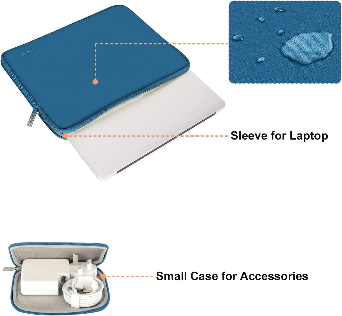 MOSISO Laptop Case 13.3 inch, 13-13.3 inch Laptop Sleeve Bag Compatible with MacBook Air/Pro 13 / Pro 14, HP Dell ASUS Lenovo Notebook, Neoprene Computer Sleeve Bag with Small Case, Lake Blue