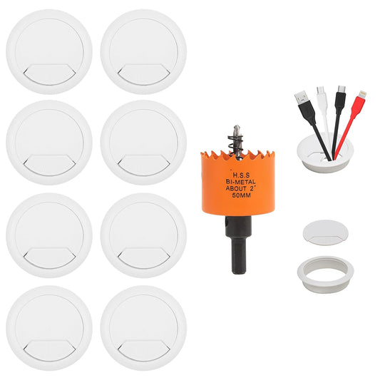 Desk Grommet 2 inch with Hole Saw, Desk Cord Hole Cover Grommet for Cables, 8 PCS, White