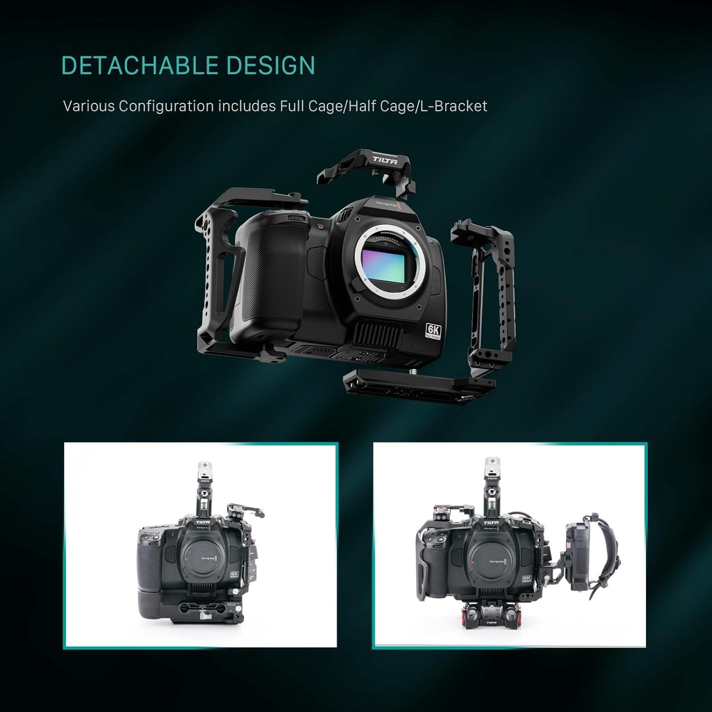 Tilta Basic Kit for BMCC 6K | Includes Full Camera Cage, SSD Holder & Xeno Top Handle | Cold Shoe/Arri Rosette/NATO Rail | Black | TA-T64-B-B