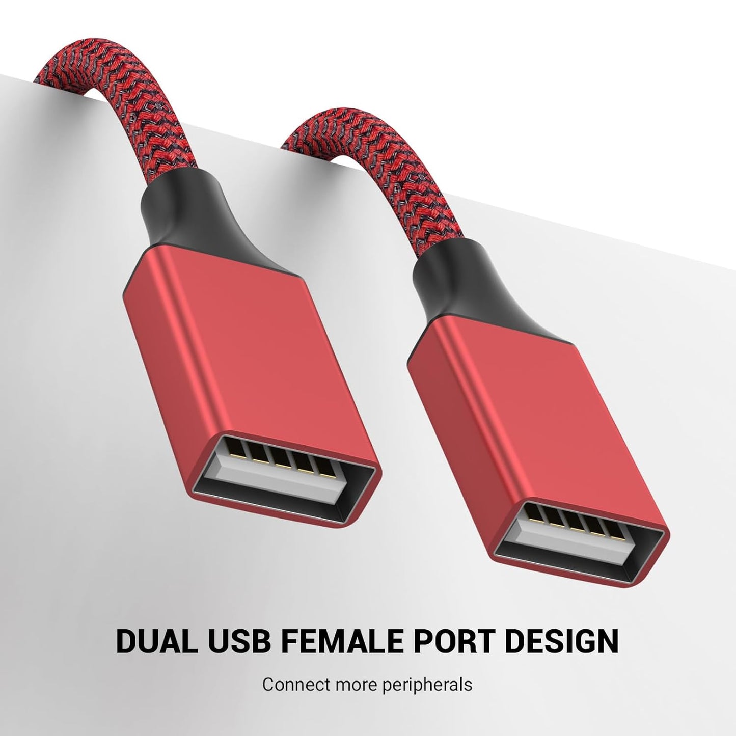 1FT USB Splitter 3 in 1 Out, A Male to 3 Female Extension Cable, USB Y Splitter Support Charging and Data Transfer for TV/PC/Laptop/MacBook/Keyboard/ PS4/ PS5/ Flash Drive/LED Etc.(Red)