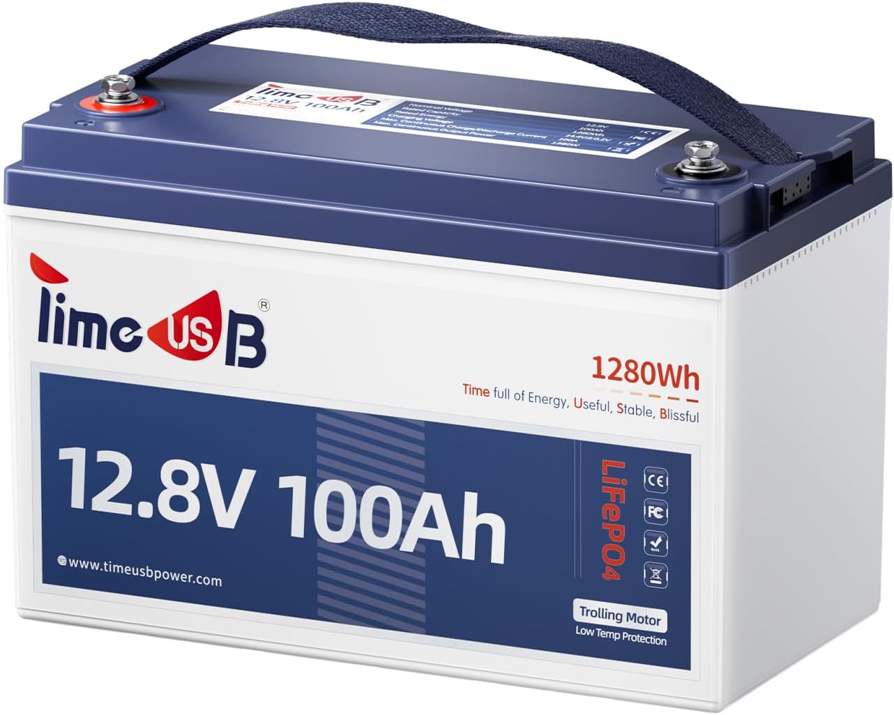 12V 100Ah TM Low-Temp Protection LiFePO4 Battery, Timeusb Group 31 Deep Cycle Battery, Lithium Iron Phosphate Battery for Trolling Motor, RV, Solar, Travel Trailer, Energy Storage- Off Grid