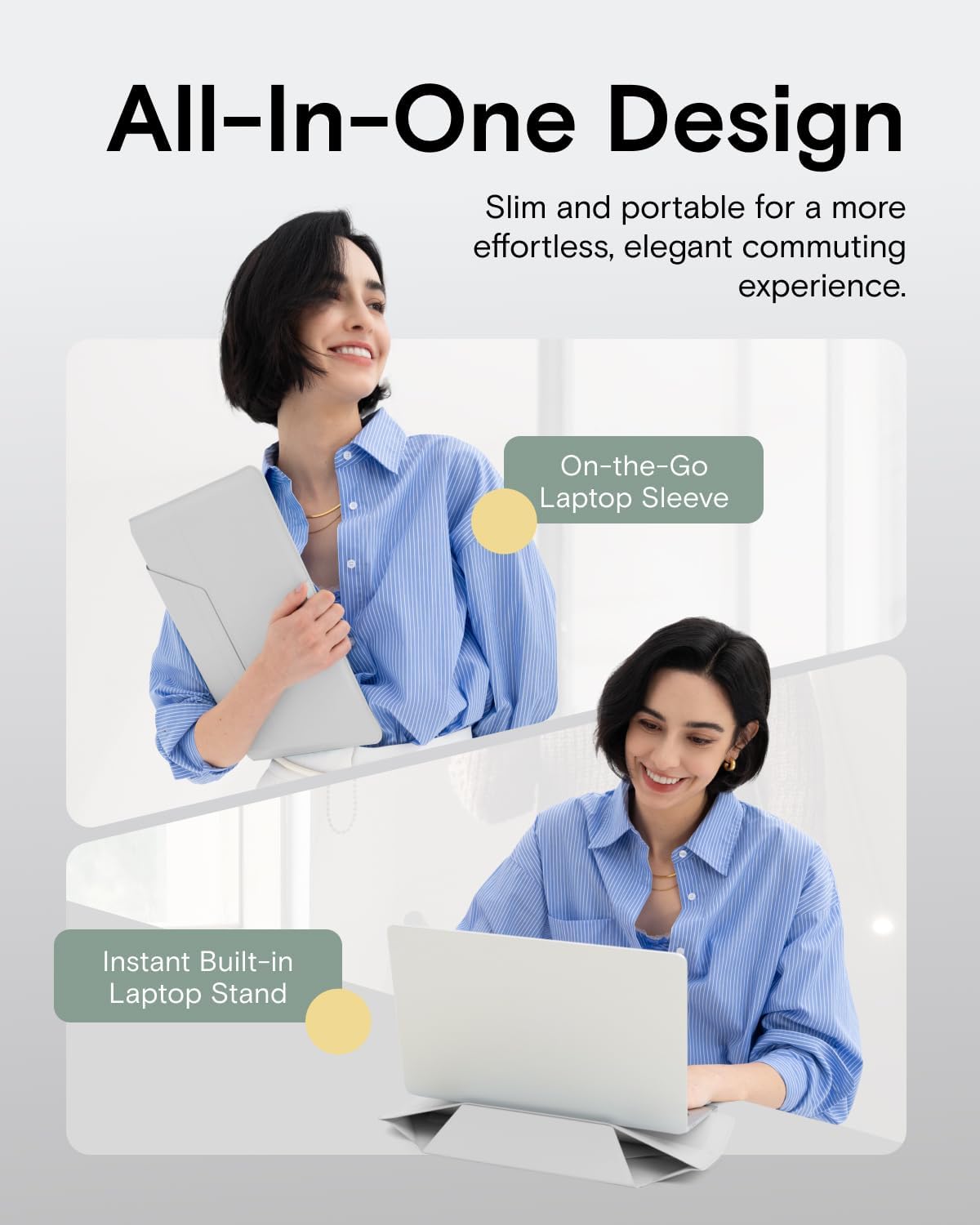 MOFT Laptop Carry Sleeve, 2-in-1 Laptop Bag & Stand for 14" MacBook Air/Pro & Dell/HP/Lenovo/Asus, Stylish Slim Computer Sleeve Bag with Expandable Storage for Computer Accessories, Misty Cove