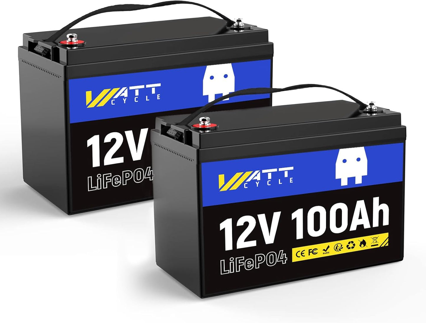 2-Pack 12V 100Ah LiFePO4 Battery BCI Group 24-15000 Cycles, Built-in 100A BMS, Low-Temp Protection for RV, Solar System, Marine, Golf Cart, Trolling Motor, Home Energy Storage, Off-Grid