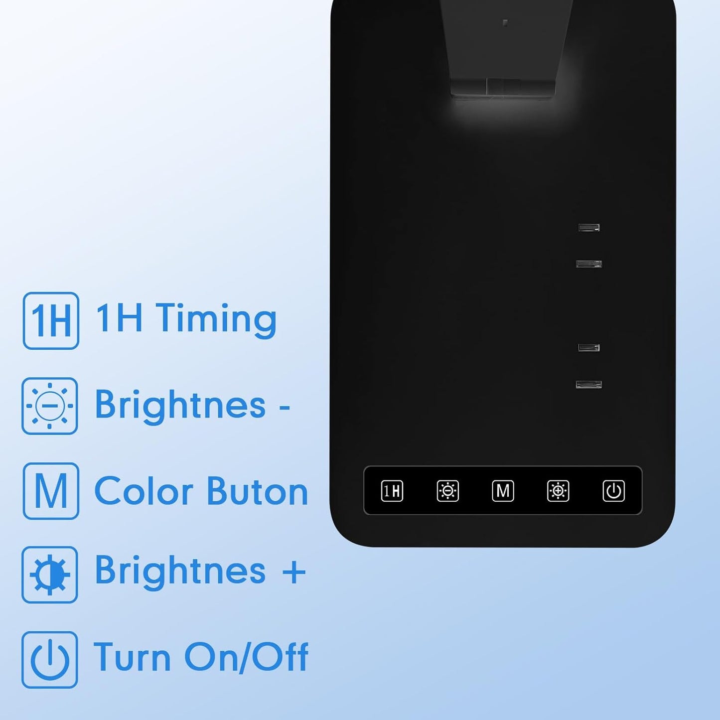 Desk Lamp with 4-Port Charging Station (2 AC Outlets, USB-C, USB-A), 5 Color Modes & Adjustable Brightness, Flexible Gooseneck Arm, Eye-Protecting LED Light Source, Ideal for Home Offices & Bedrooms