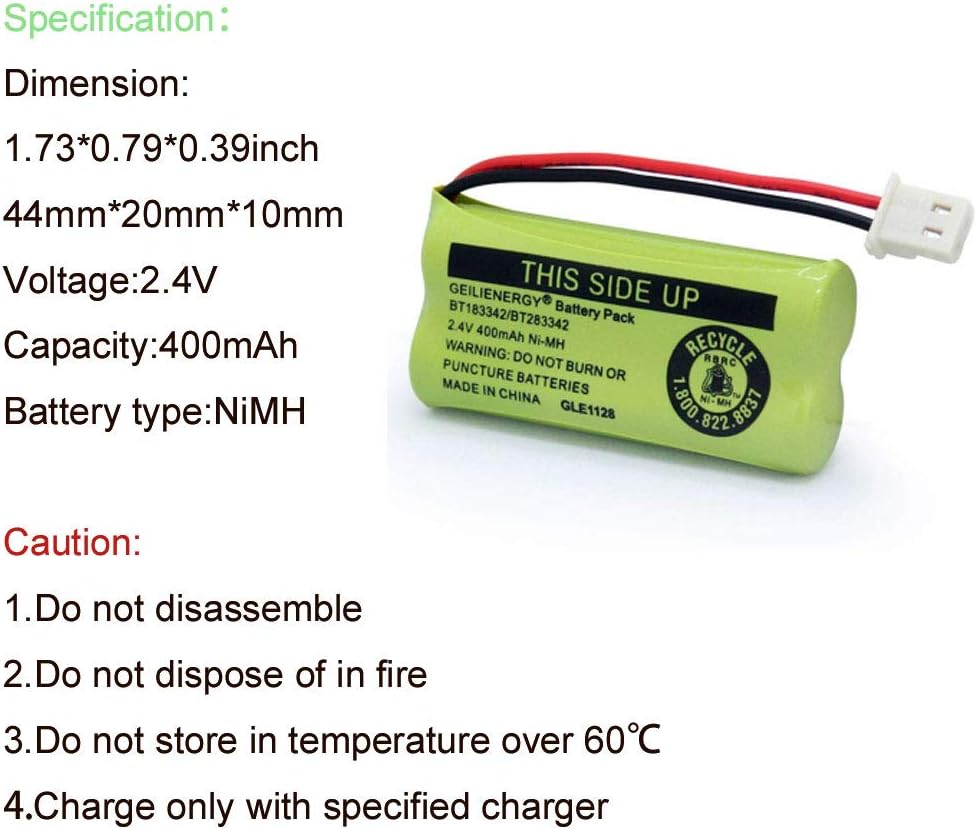 GEILIENERGY BT162342 BT262342 Battery Compatible with BT183342 BT283342 BT166342 BT266342 Vtech CS6114 CS6419 CS6719 with AT&T EL52300 CL80112 CS6719-2 Cordless Handsets (Pack of 4)
