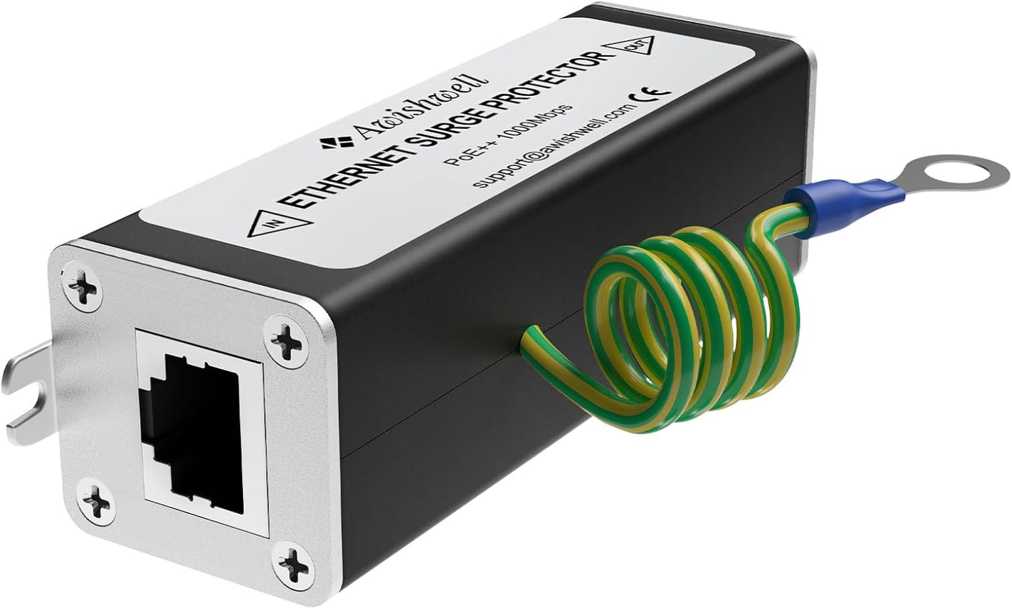 Ethernet Surge Protector Gigabit, 20KA PoE++ Ethernet Lightning Arrestor, RJ45 Lightning Suppressor Network Protection with Ethernet Transformer/Gas Discharge Tube/Mounting Flange,1Pack