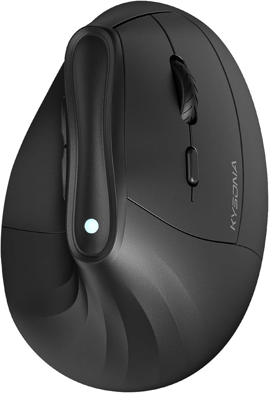 57° Ergonomic Wireless Tower Mouse, Vertical Quiet Ergo Mouse, Bluetooth(BT5.0,BT3.0)&2.4G, (800/1200/2400/2400/4000), 5 Buttons for Windows, macOS, iPadOS, Laptop, PC, Black