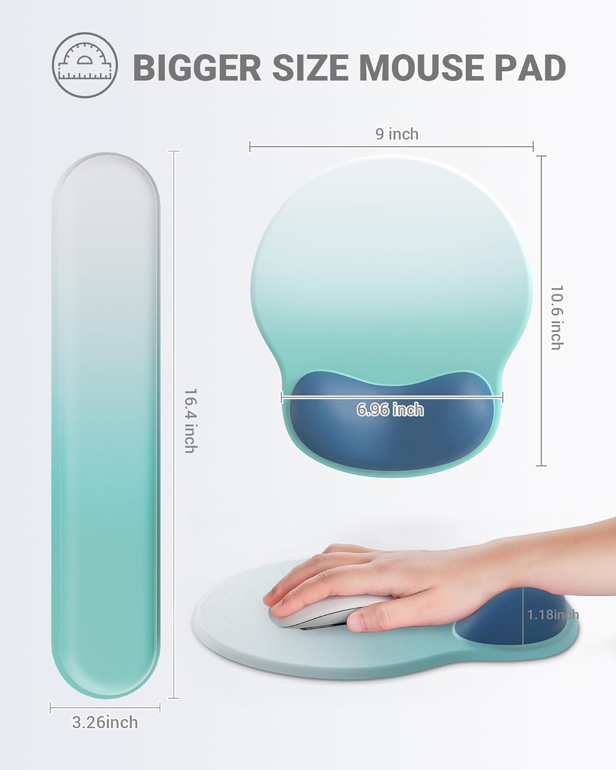 Ergonomic Mouse Pad Wrist Support Set, Memory Foam Keyboard Wrist Rest Set, Keyboard Pad, Non-Slip Base Mousepad(Gradient White Blue Set)